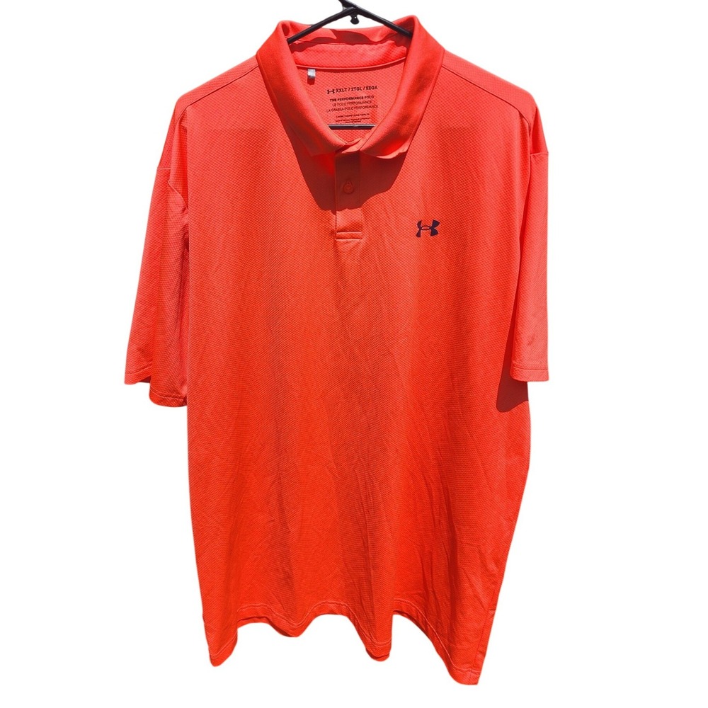 Under Armour Mens Performance Polo Shirt Orange XXLT Tall Loose Fit Short Sleeve